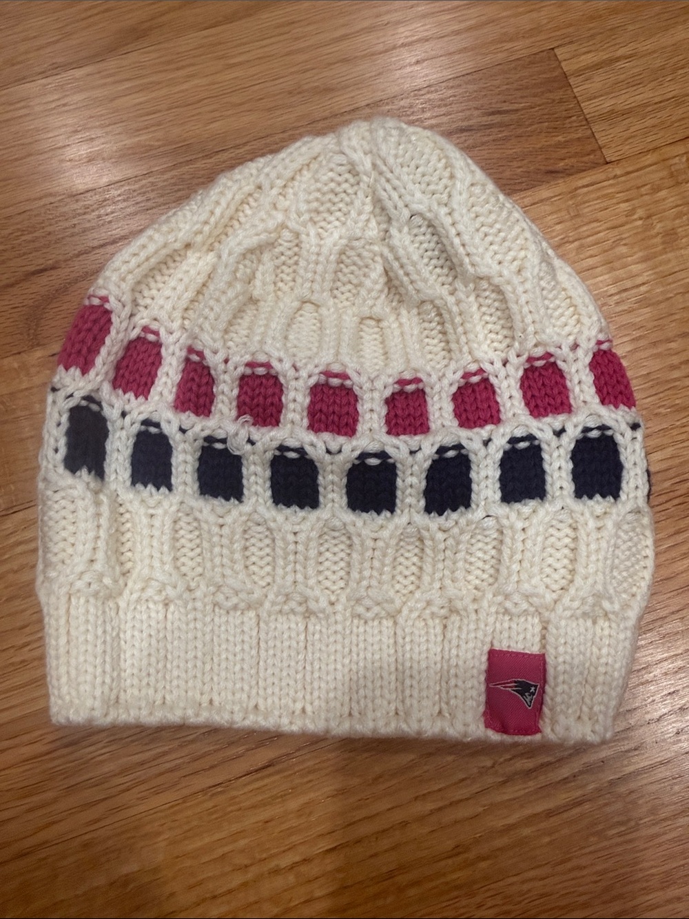NFL Cream Cable Knit Beanie with Pink & Navy Accents